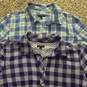 Lot SET OF 3 / Talbots and Eddie Bauer women’s Blue and Purple Plaid Shirts